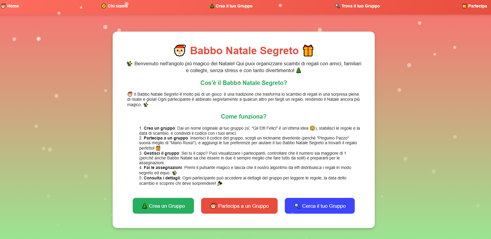 Organizza il Tuo Babbo Natale Segreto Online - Sito Web Portfolio